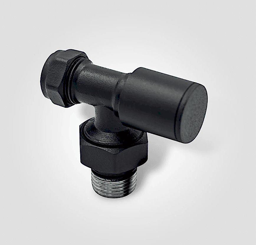 16x2 Rakorlu PEX Mat Siyah KÖŞE Radyatör Vanası